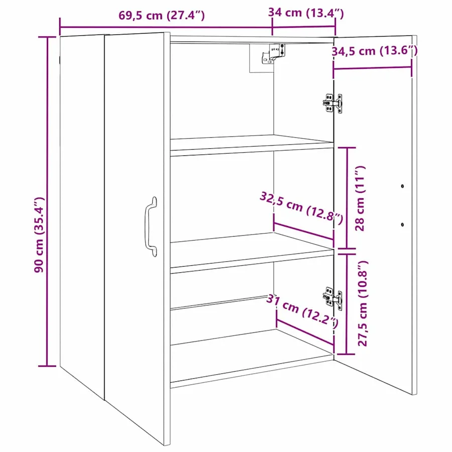 Meuble mural Bois ancien 69,5 x 34 x 90 cm Bois d'ingénierie - 13