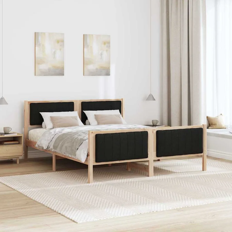 Cadre de lit Marron et noir 150 x 200 cm Bois massif en pin - 4