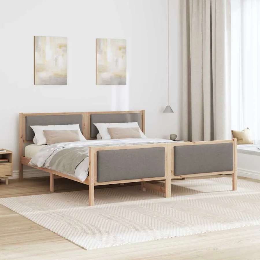Cadre de lit avec tête de lit Taupe 200 x 200 cm tissu - 4