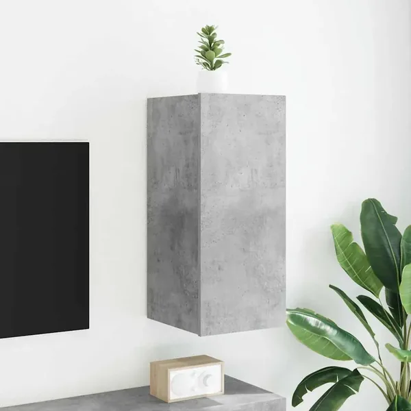Meuble TV mural avec lumières LED gris béton 30,5x35x70 cm