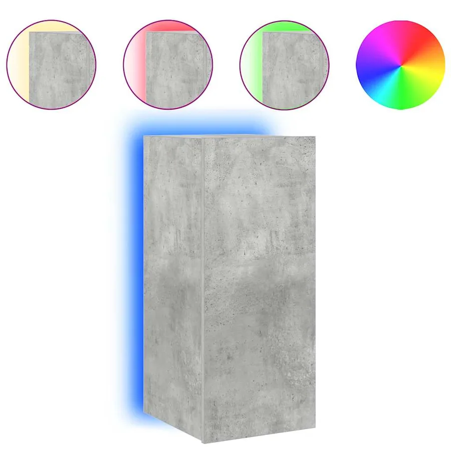 Meuble TV mural avec lumières LED gris béton 30,5x35x70 cm - 2