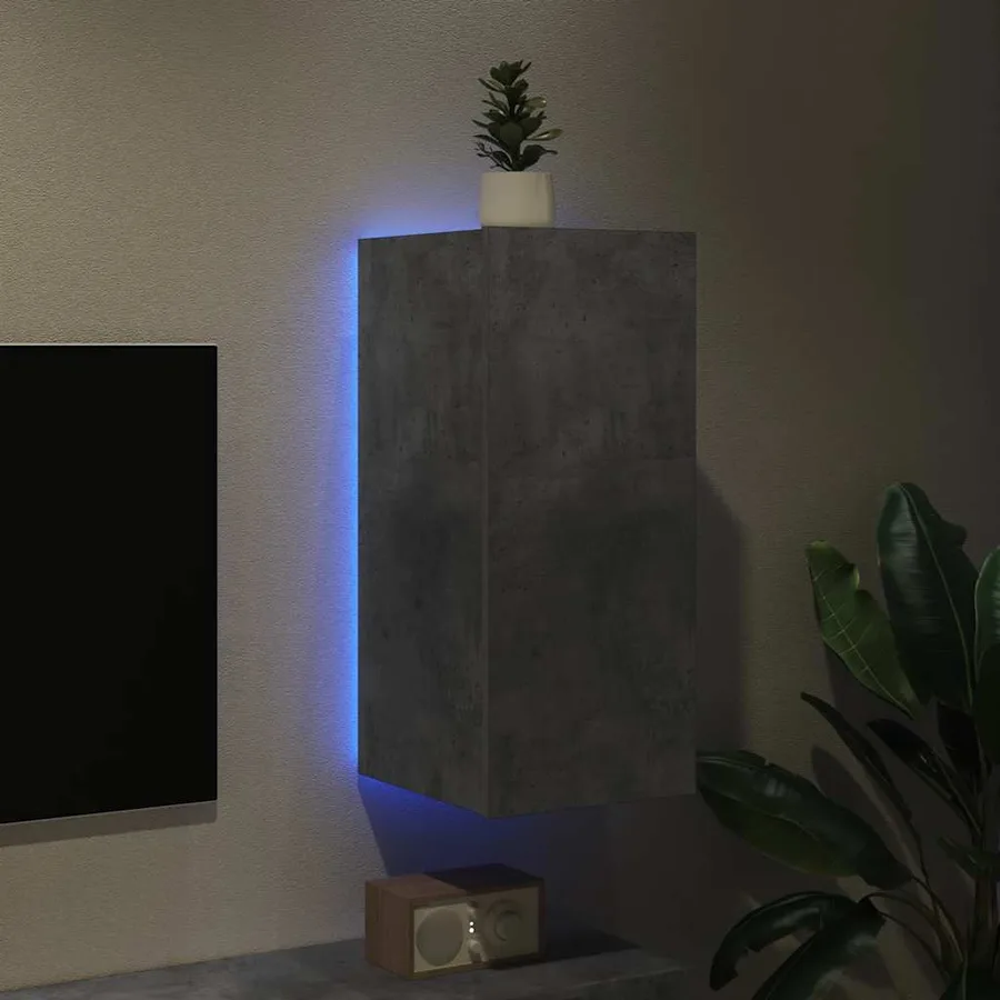 Meuble TV mural avec lumières LED gris béton 30,5x35x70 cm - 4