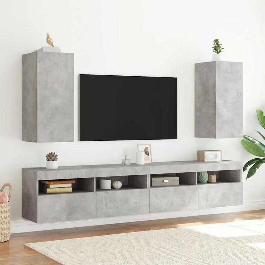 Meuble TV mural avec lumières LED gris béton 30,5x35x70 cm - 6