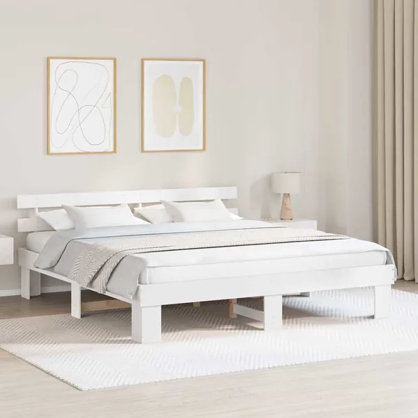 Cadre de lit avec tête de lit Blanc 180 x 200 cm Pin massif