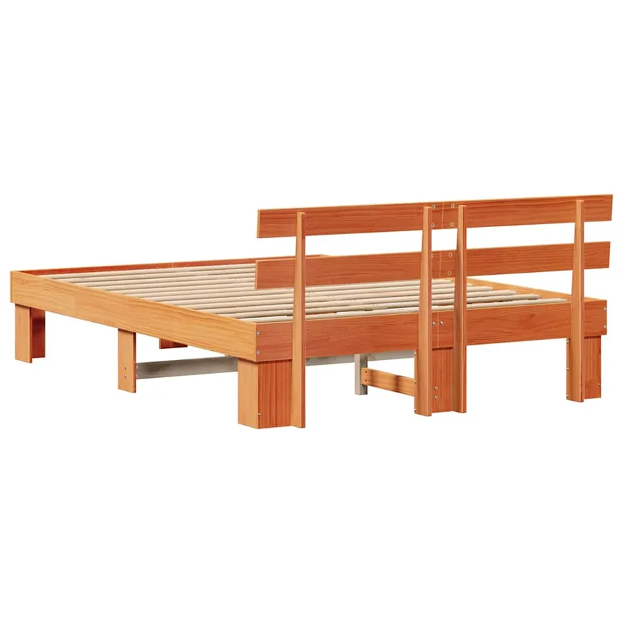 Cadre de lit avec tête de lit Brun cire 150 x 200 cm Pin massif - 7