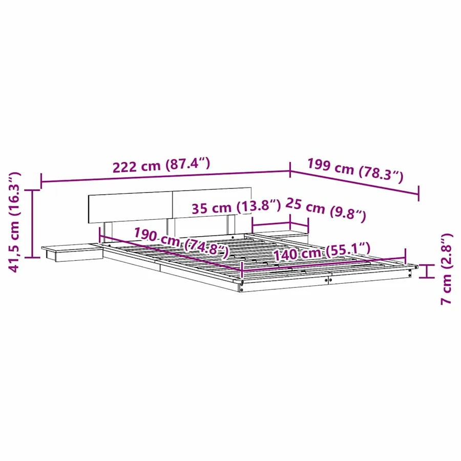 Cadre de lit Marron 140 x 190 cm bois - 10