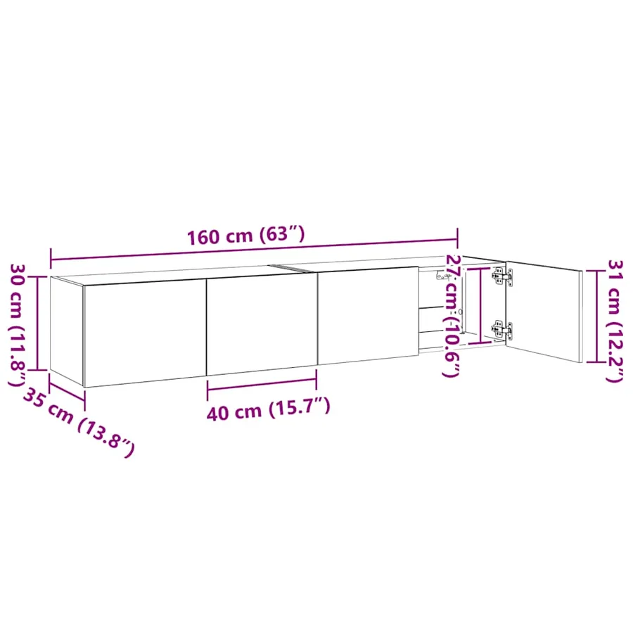 Meubles TV muraux et lumières LED 2pcs sonoma gris 80x35x31 cm - 17