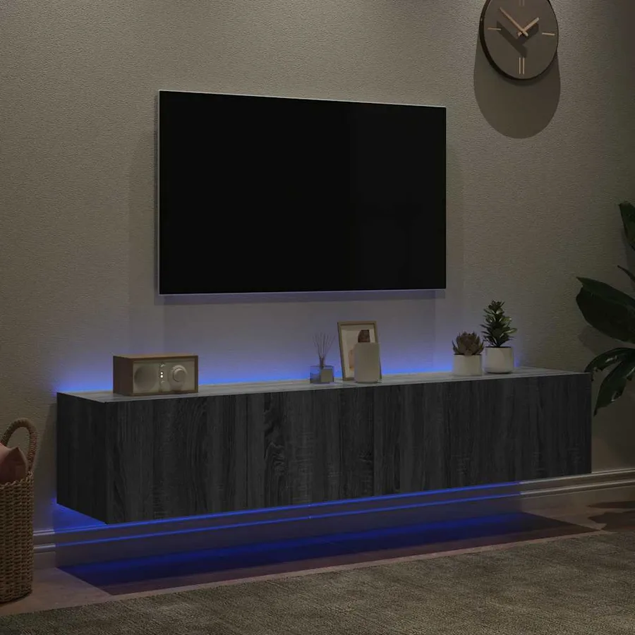 Meubles TV muraux et lumières LED 2pcs sonoma gris 80x35x31 cm - 3