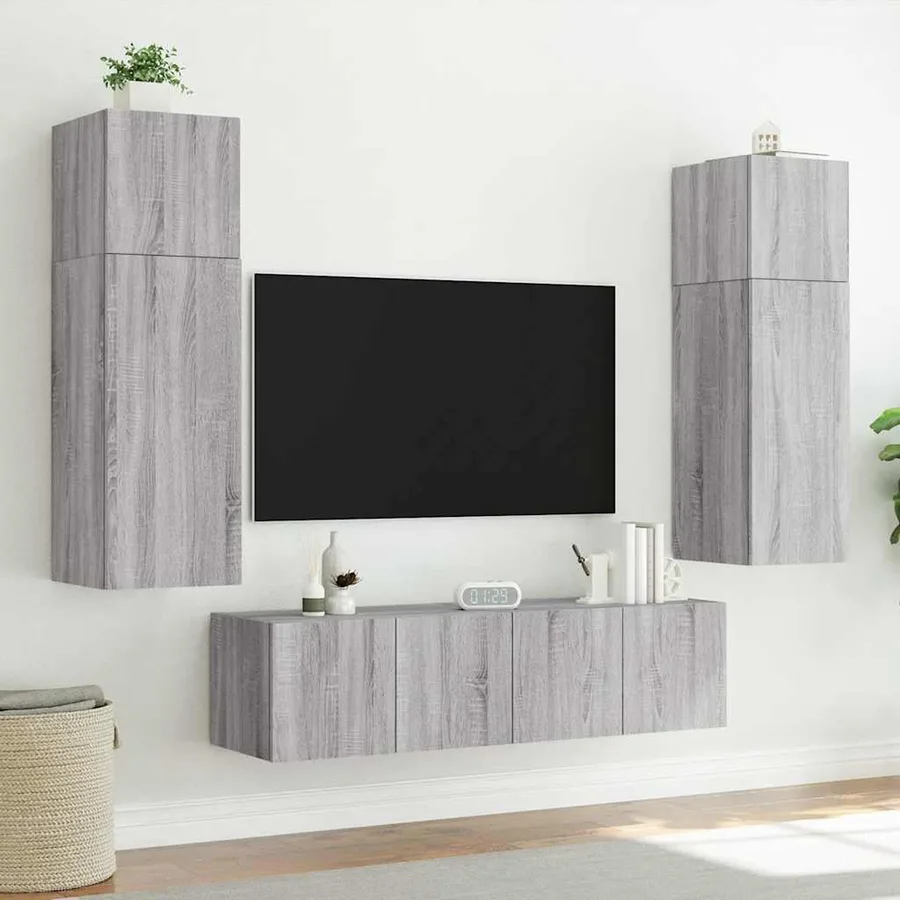 Meubles TV muraux et lumières LED 2pcs sonoma gris 80x35x31 cm - 5