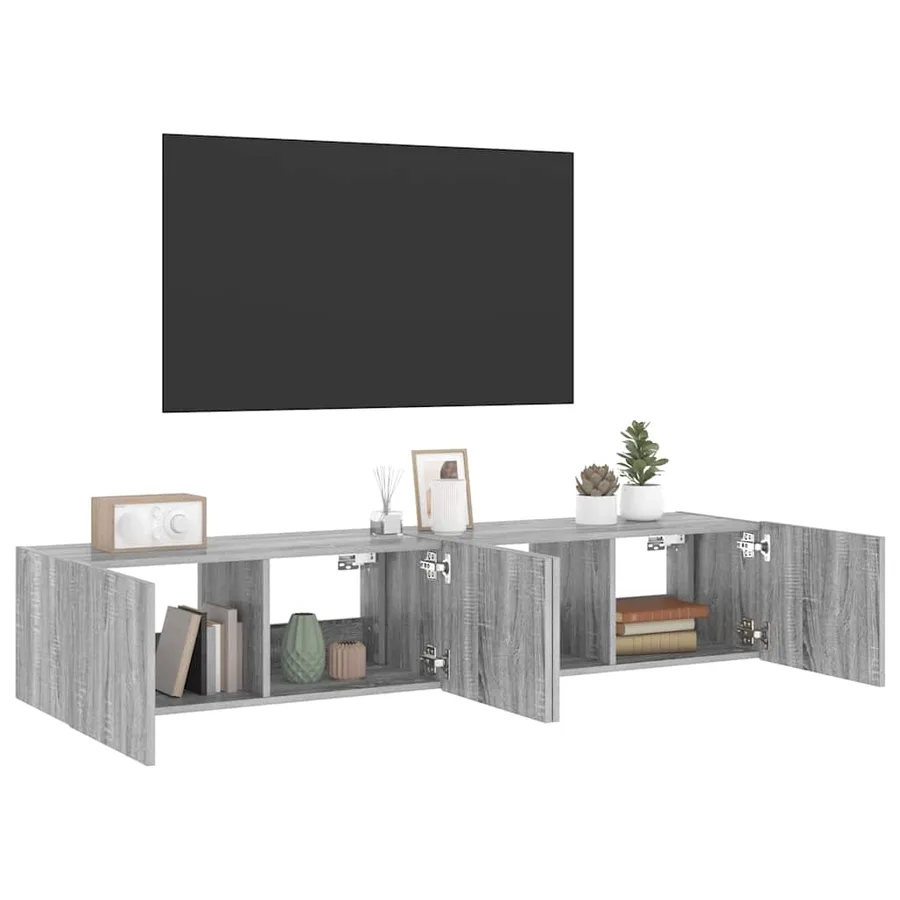Meubles TV muraux et lumières LED 2pcs sonoma gris 80x35x31 cm - 6