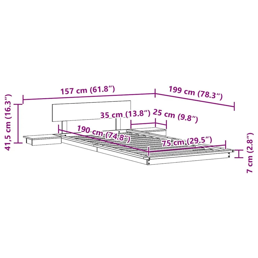 Cadre de lit Marron 75 x 190 cm bois - 10