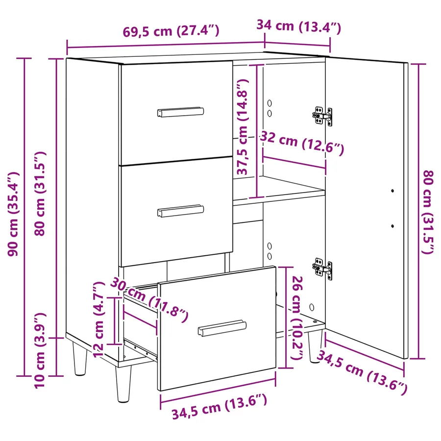 Buffet Chêne artisanal 34 x 69,5 x 90 cm Bois d'ingénierie - 14