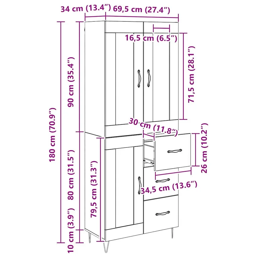 Haut Armoire Bois Ancien 69,5 x 34 x 90 cm Bois d'ingénierie - 14