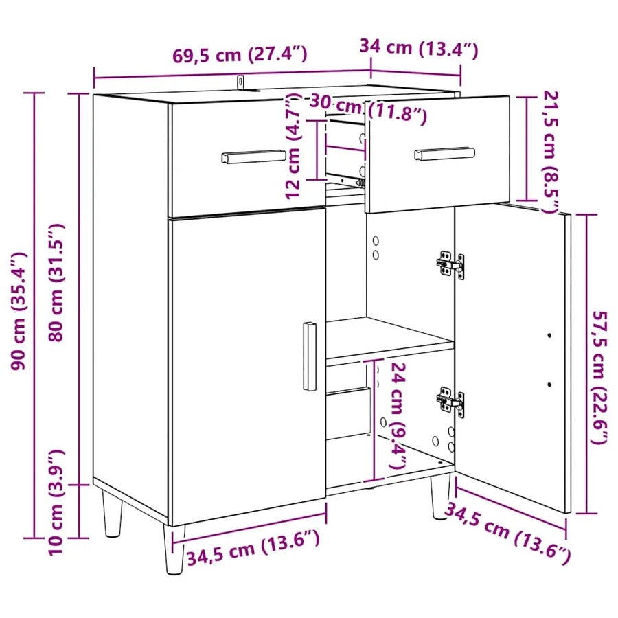 Buffet Chêne noir 34 x 69,5 x 89 cm Bois d'ingénierie - 13