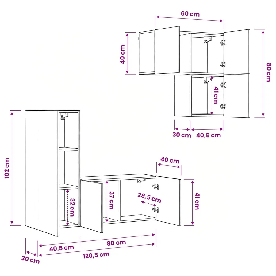 Meuble TV Montage mural 4 pcs Chêne noir Bois d'ingénierie - 11