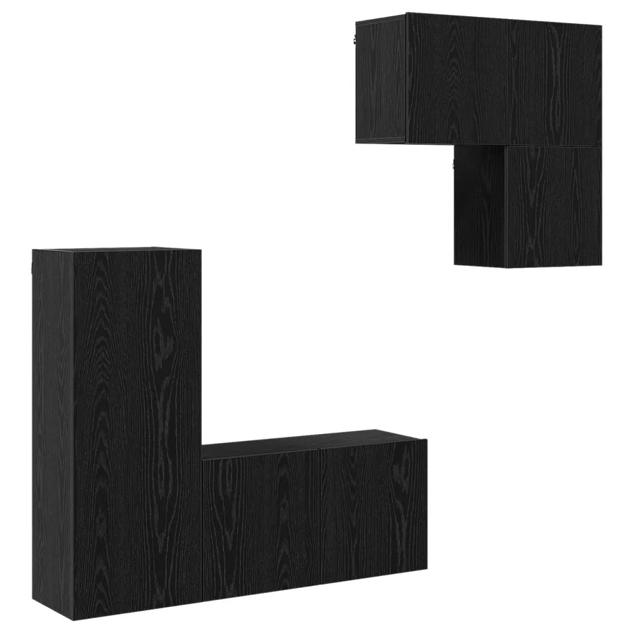 Meuble TV Montage mural 4 pcs Chêne noir Bois d'ingénierie - 2