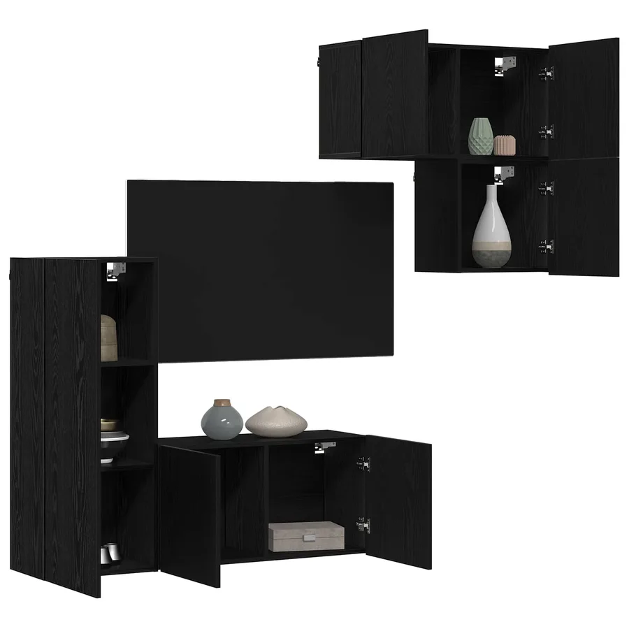 Meuble TV Montage mural 4 pcs Chêne noir Bois d'ingénierie - 3