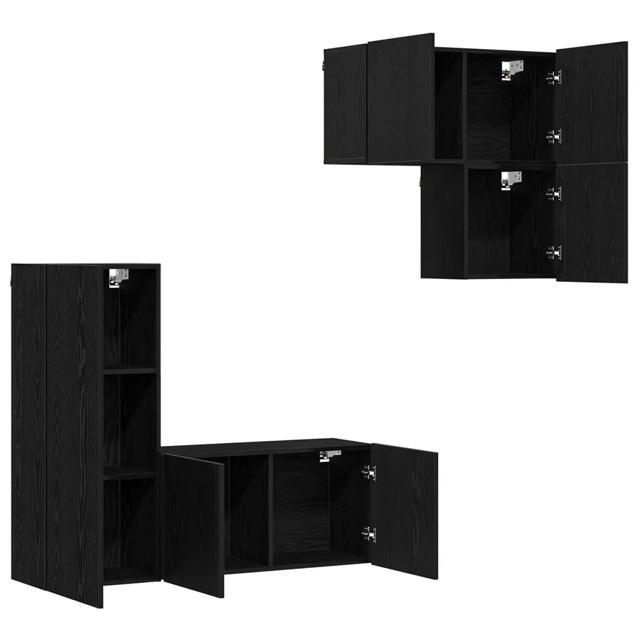 Meuble TV Montage mural 4 pcs Chêne noir Bois d'ingénierie - 5