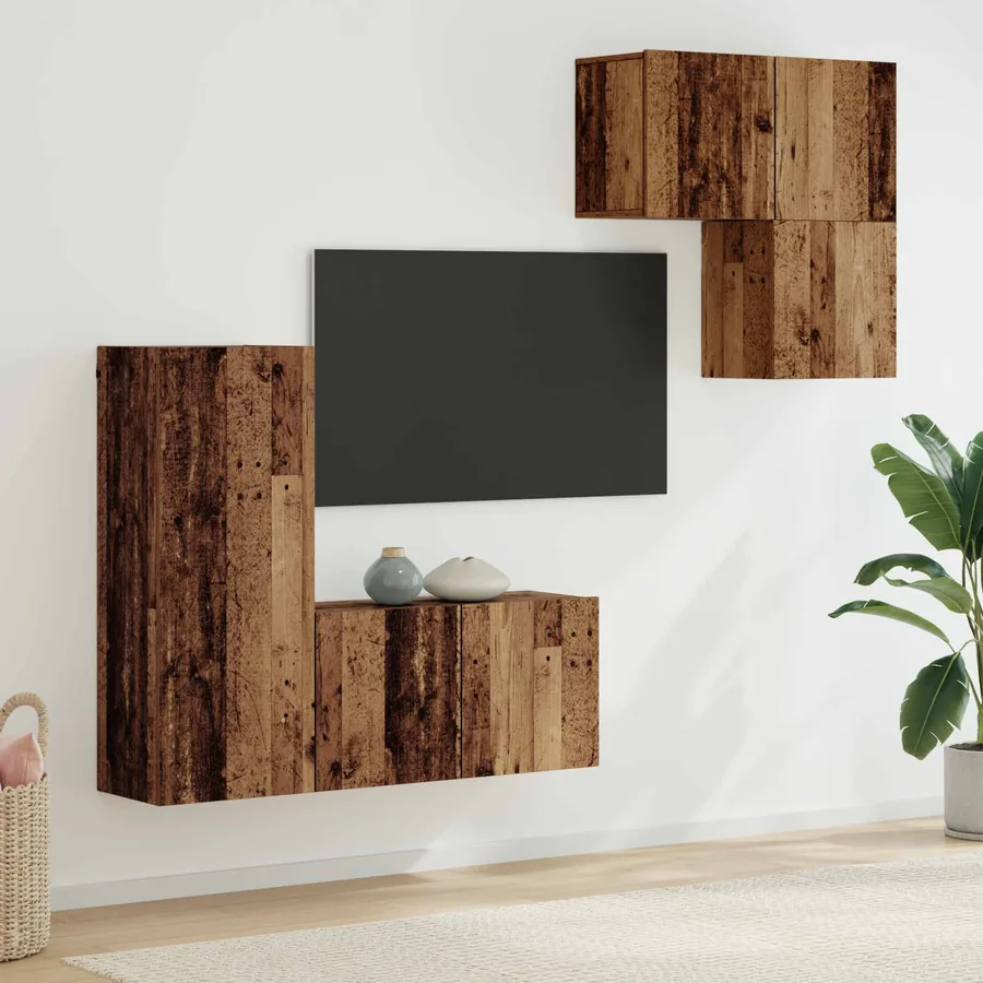Meuble TV Montage mural 4 pcs Bois Ancien Bois d'ingénierie