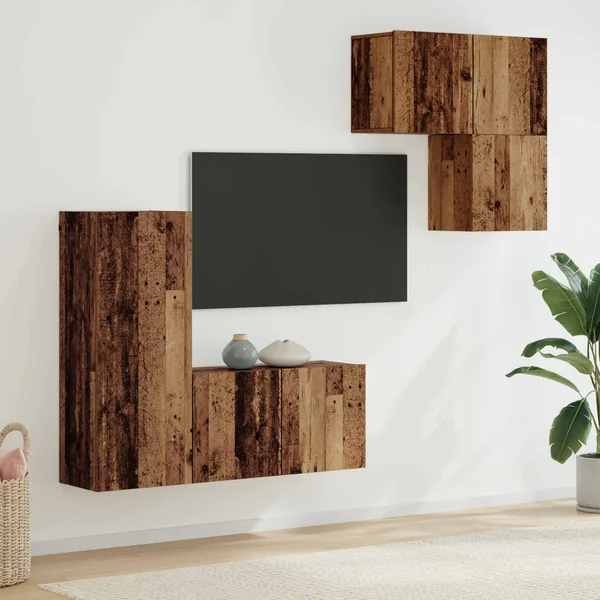 Meuble TV Montage mural 4 pcs Bois Ancien Bois d'ingénierie