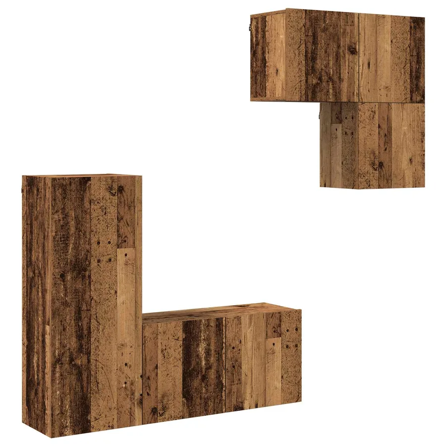 Meuble TV Montage mural 4 pcs Bois Ancien Bois d'ingénierie - 2