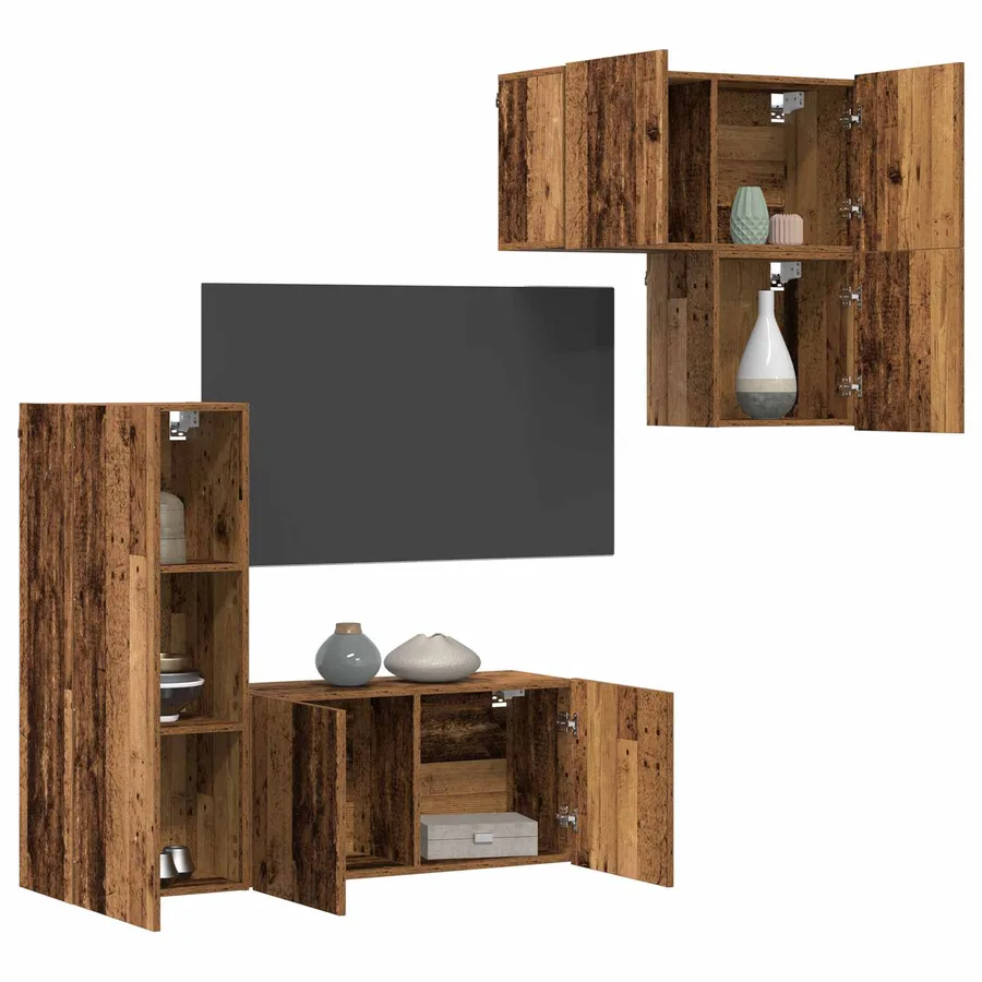 Meuble TV Montage mural 4 pcs Bois Ancien Bois d'ingénierie - 3