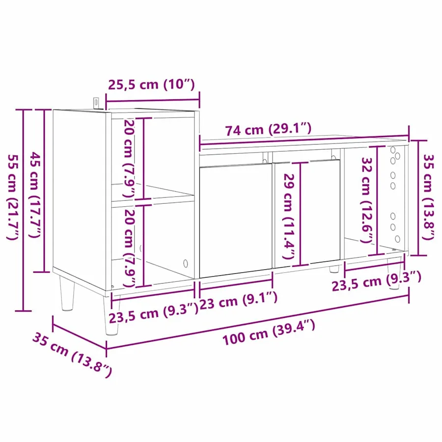 Meuble TV Chêne noir 100 x 35 x 55 cm Bois d'ingénierie - 13