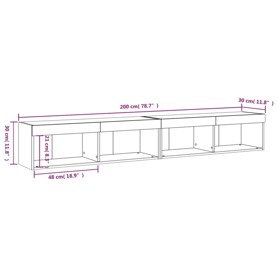 Meubles TV avec lumières LED 2 pcs blanc 100x30x30 cm - 17