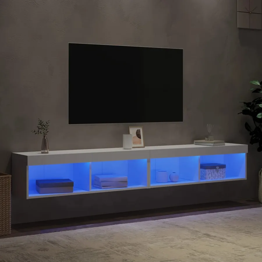 Meubles TV avec lumières LED 2 pcs blanc 100x30x30 cm - 4