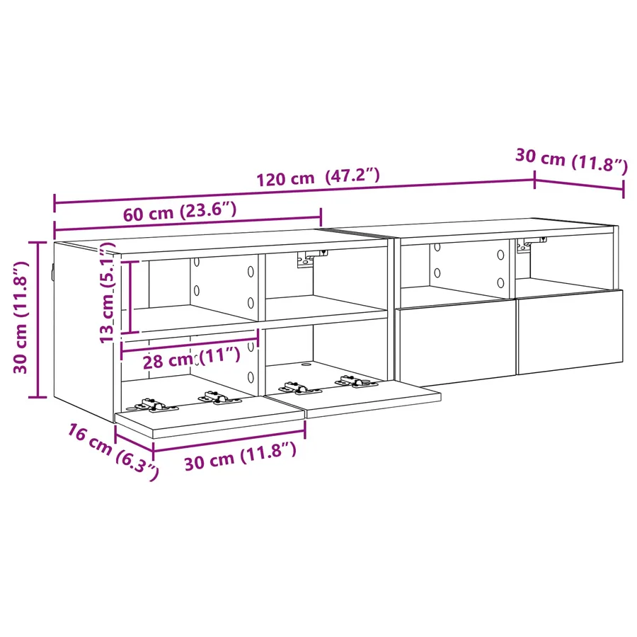 Meubles TV muraux 2 pcs Chêne noir 60 x 30 x 30 cm - 14