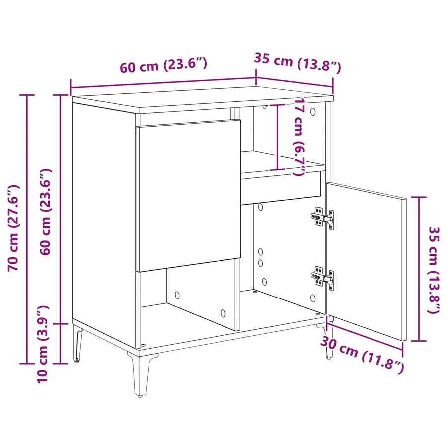 Buffet Bois ancien 60 x 35 x 70 cm Bois d'ingénierie - 14