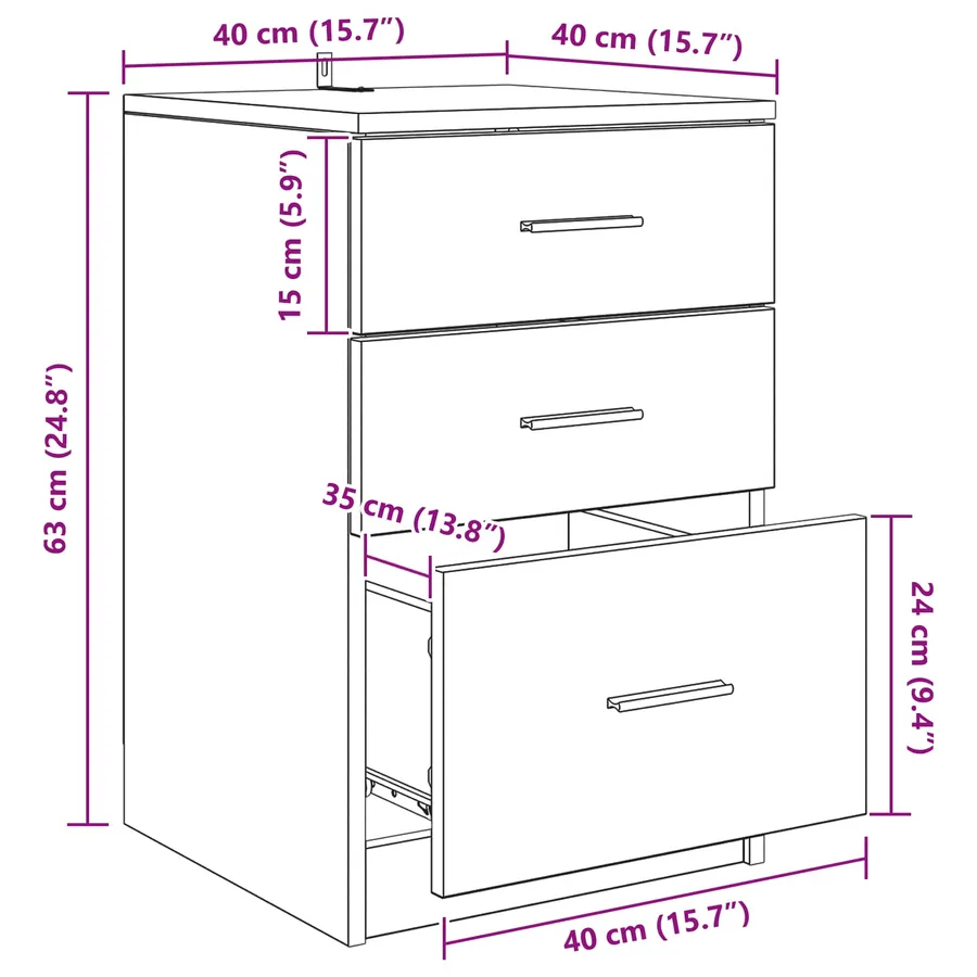 Cabinet de chevet Chêne artisanal 40 x 40 x 63 cm - 14