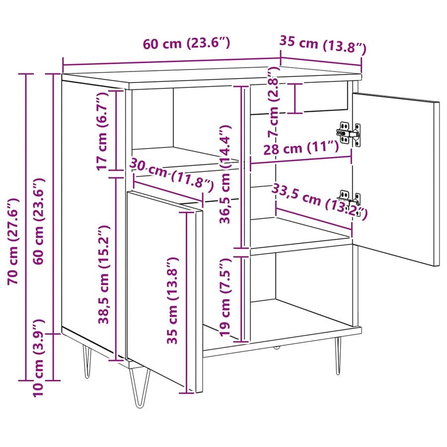 Buffet 2 pcs Chêne artisanal 60 x 35 x 70 cm - 15