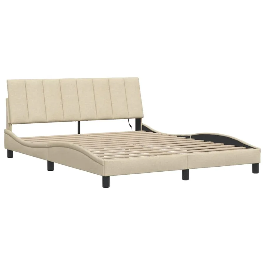 Cadre de lit sans matelas Hanko crème 160x200 cm tissu - 5