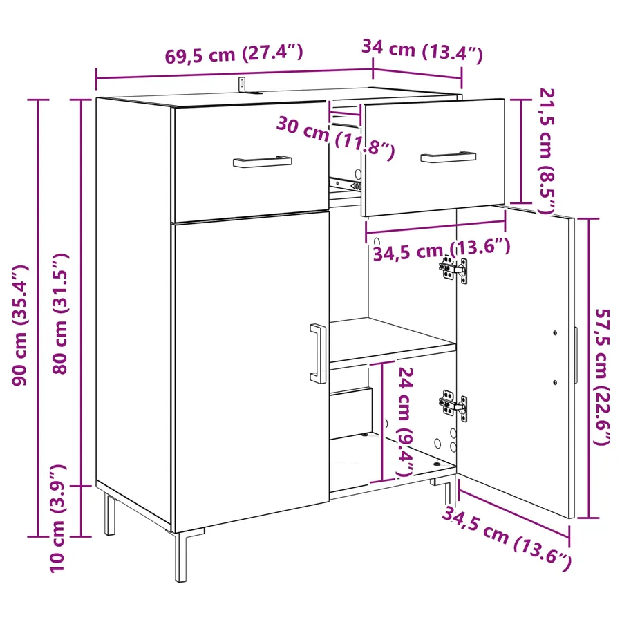 Buffet Chêne artisanal 69,5 x 34 x 90 cm Bois d'ingénierie - 13