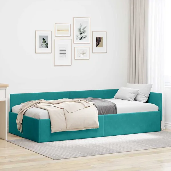 Cadre de lit d'angle Turquoise 90 cm x 190 cm Velours