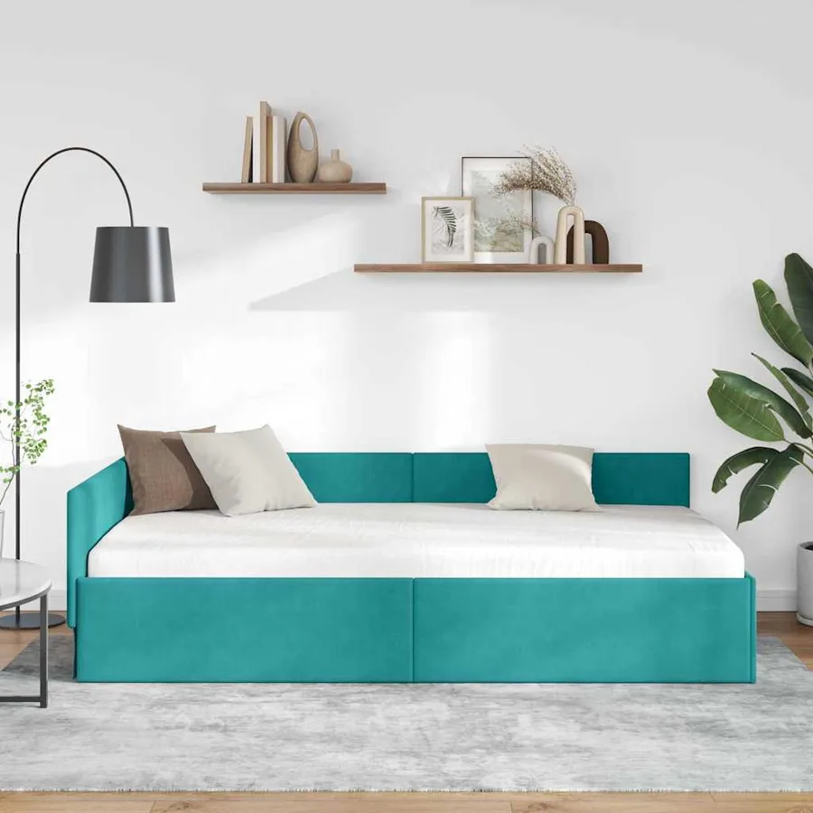 Cadre de lit d'angle Turquoise 90 cm x 190 cm Velours - 3