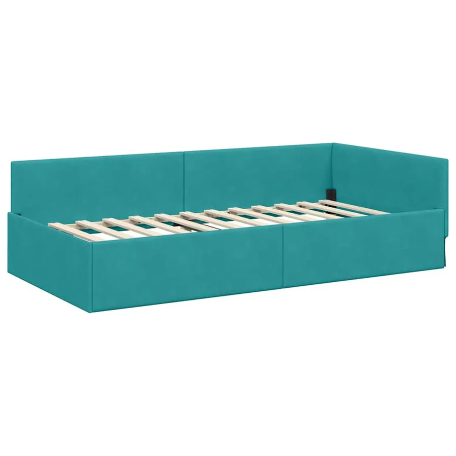 Cadre de lit d'angle Turquoise 90 cm x 190 cm Velours - 4