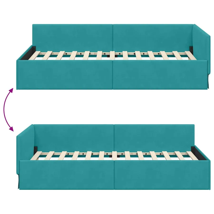 Cadre de lit d'angle Turquoise 90 cm x 190 cm Velours - 9