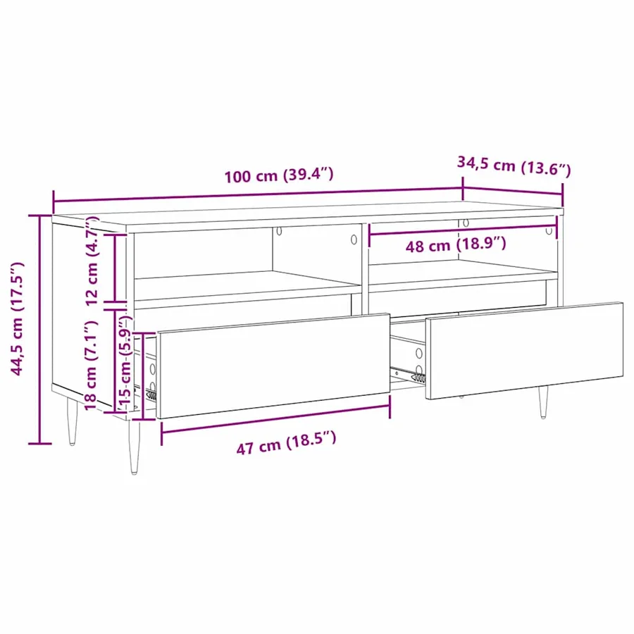Meuble TV 100 x 34,5 x 44,5 cm Chêne artisanal - 13