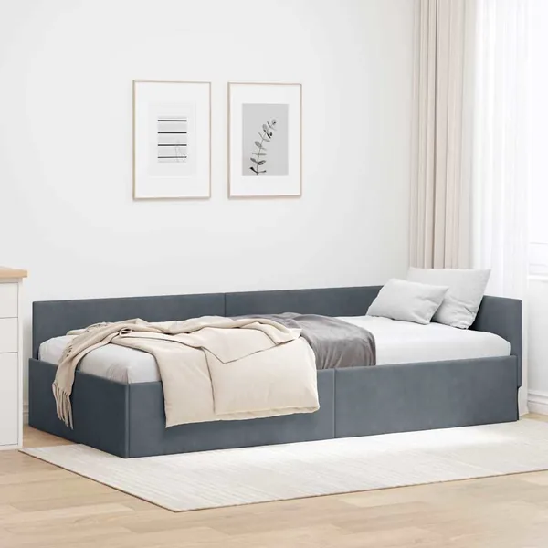 Cadre de lit d'angle Gris foncé 90 cm x 190 cm Velours