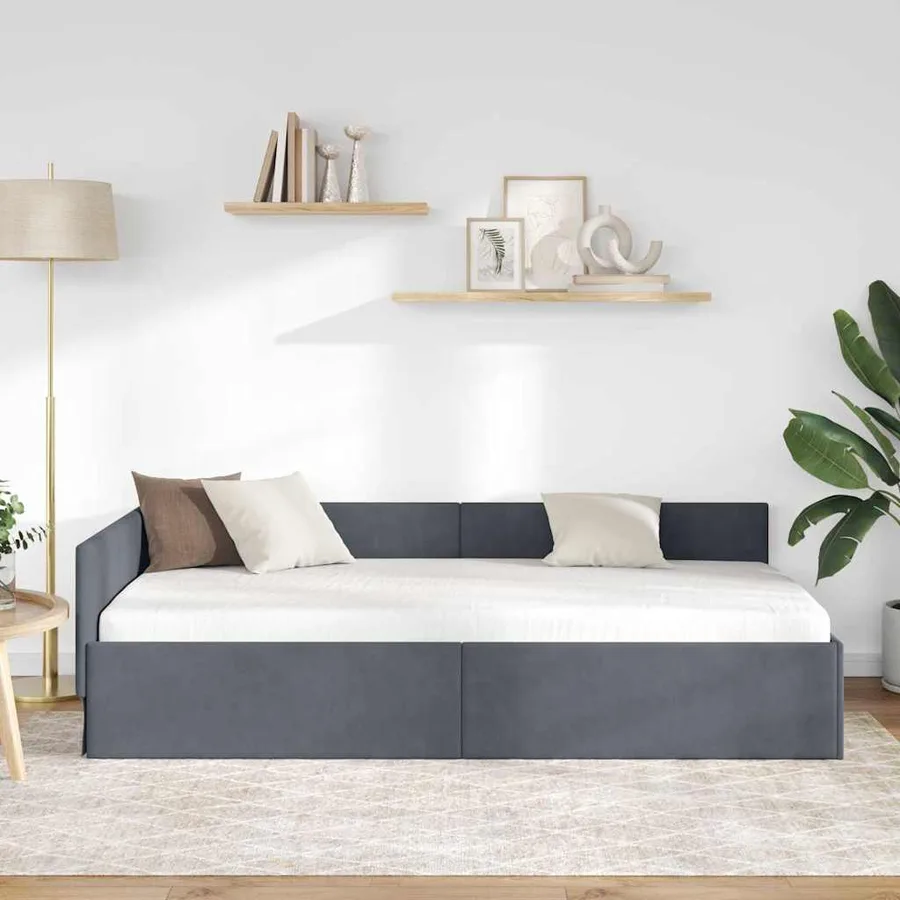 Cadre de lit d'angle Gris foncé 90 cm x 190 cm Velours - 3