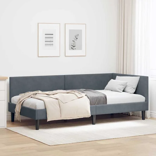 Cadre de lit d'angle Gris foncé 90 cm x 200 cm Velours