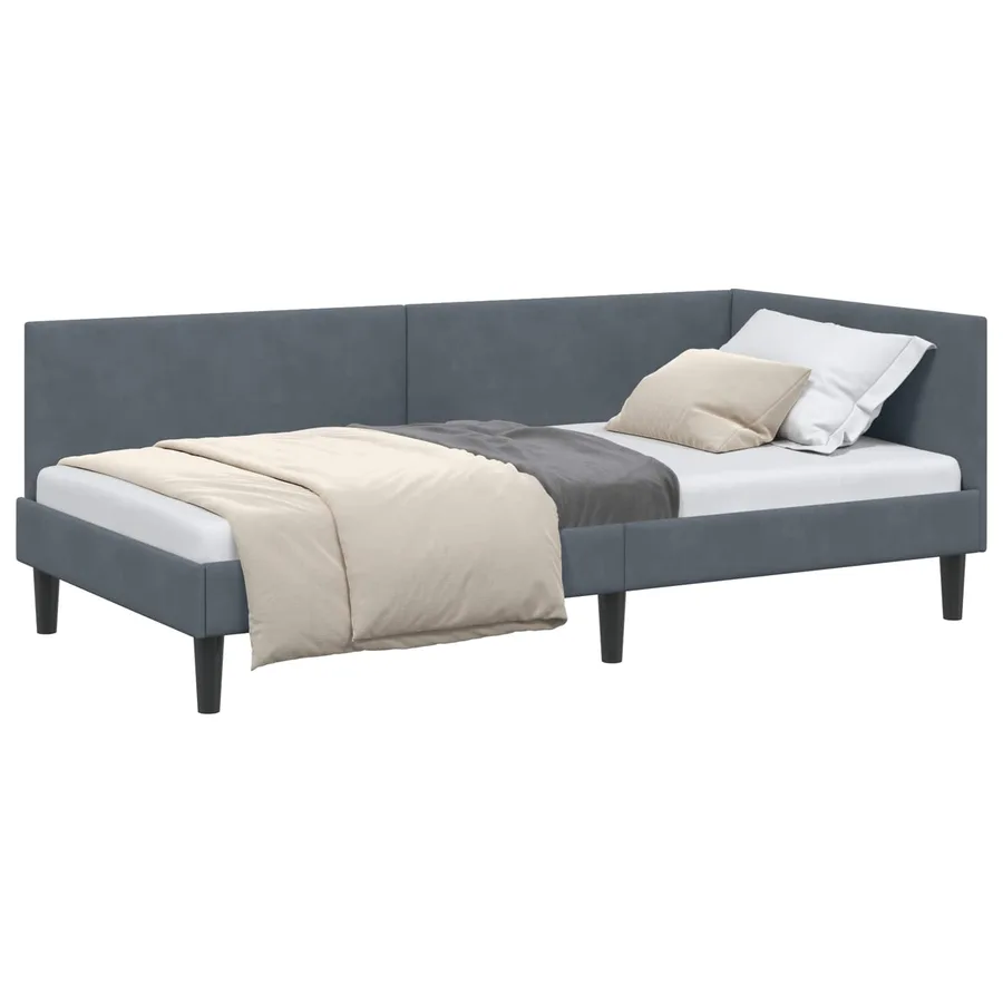 Cadre de lit d'angle Gris foncé 90 cm x 200 cm Velours - 2