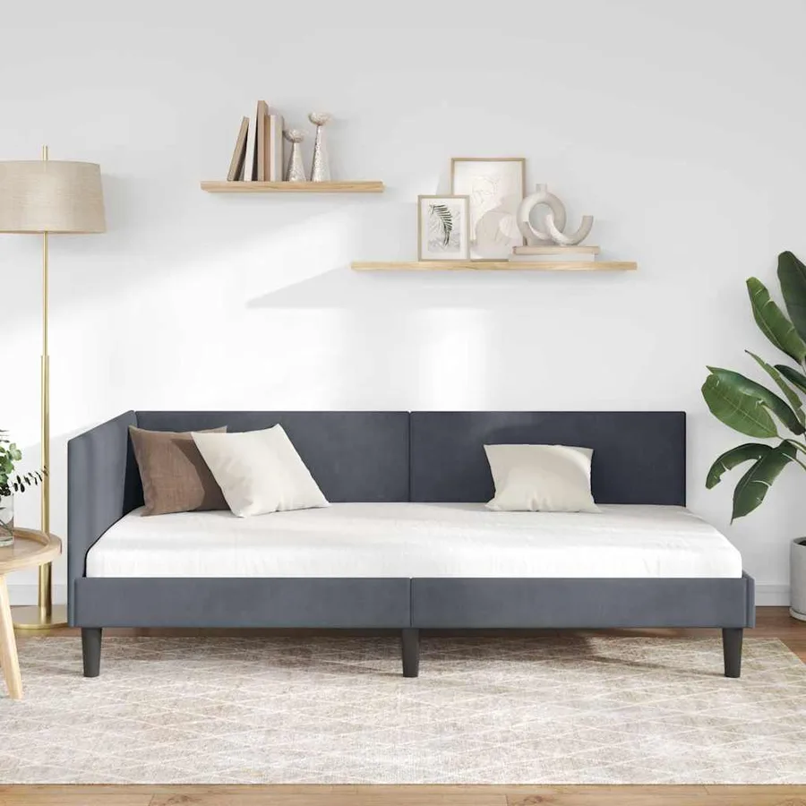 Cadre de lit d'angle Gris foncé 90 cm x 200 cm Velours - 3