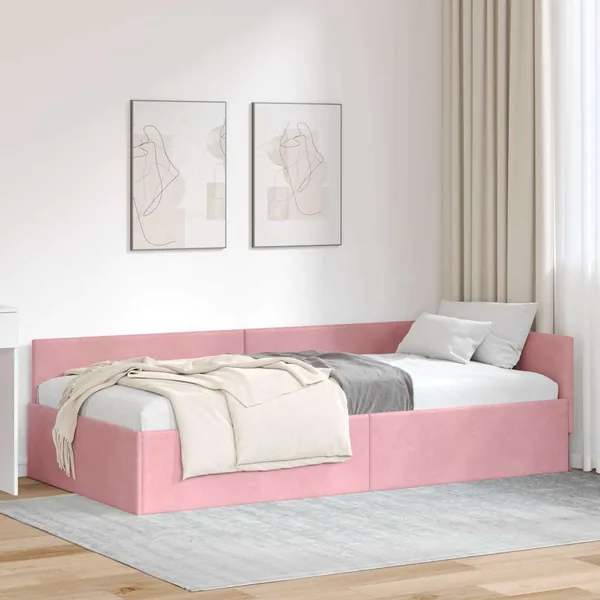 Cadre de lit d'angle Rose 80 cm x 200 cm Velours
