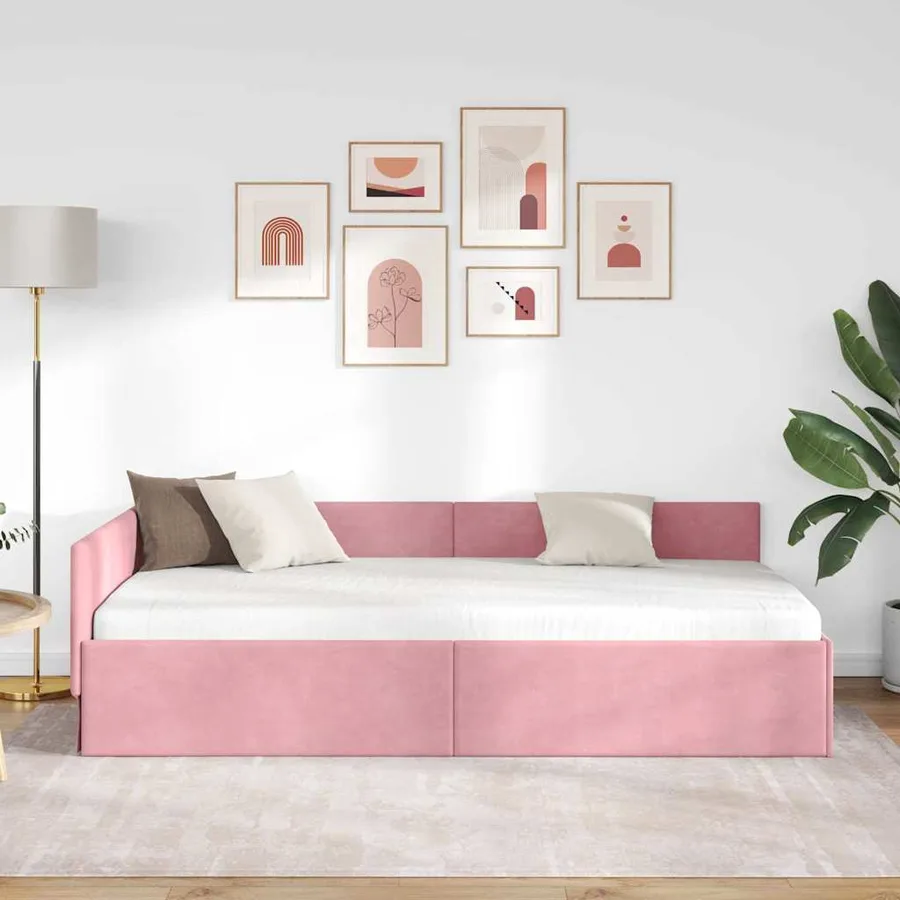 Cadre de lit d'angle Rose 80 cm x 200 cm Velours - 3