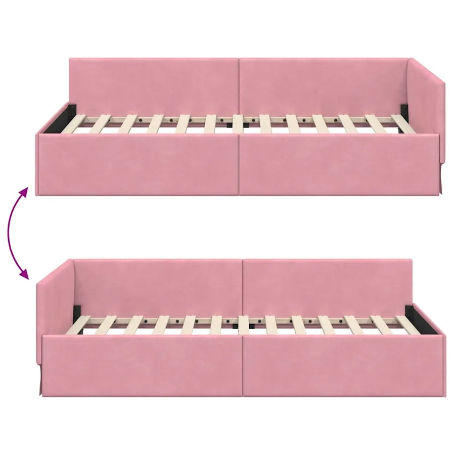 Cadre de lit d'angle Rose 80 cm x 200 cm Velours - 9