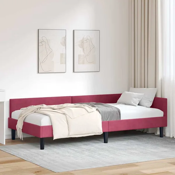 Cadre de lit d'angle Bordeaux 100 cm x 200 cm Velours
