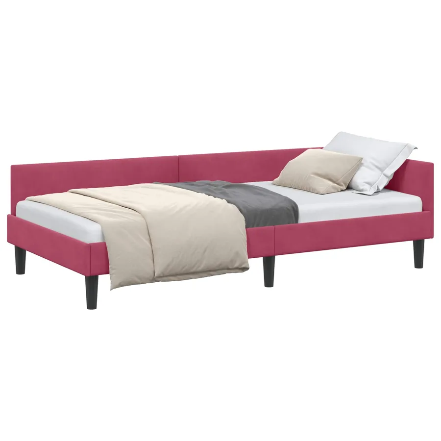 Cadre de lit d'angle Bordeaux 100 cm x 200 cm Velours - 2